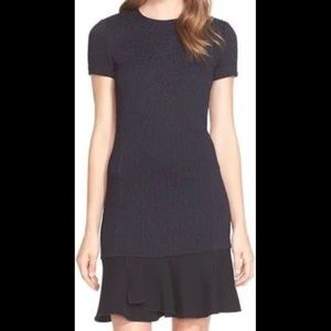 Tory Burch Short Sleeve Navy Black Quilted Jacquard Dress Women's Large
